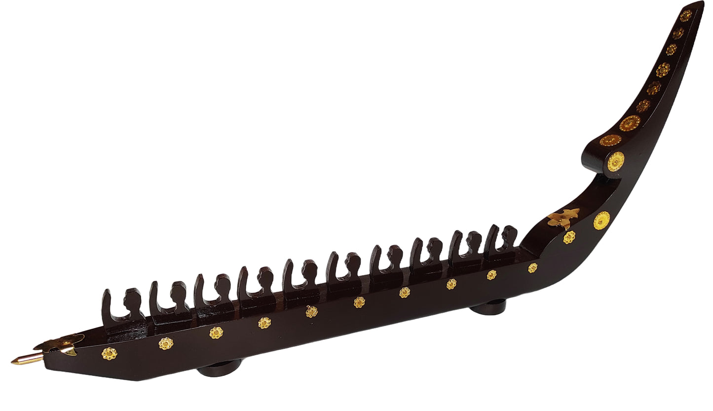Traditional Kerala Chundan Vallam Miniature – 10 Rowers | Handcrafted Snake Boat Model in Mahogany with Brass Detailing