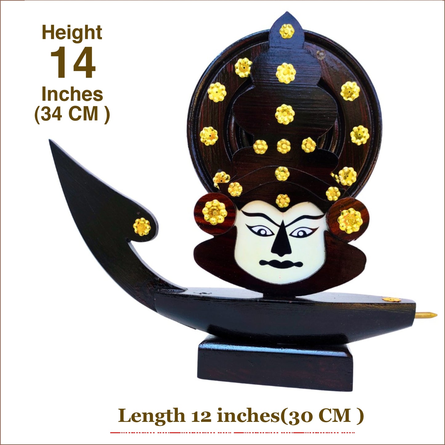 Handcrafted Kerala Snake Boat Showpiece with Kathakali Art – 14 Inches