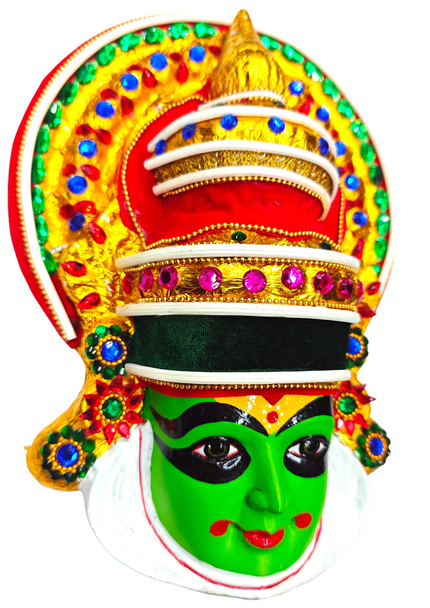 Kathakali Mask Wall Hanging - Handcrafted in Fibre with Beads & Sequins- height 30 cm