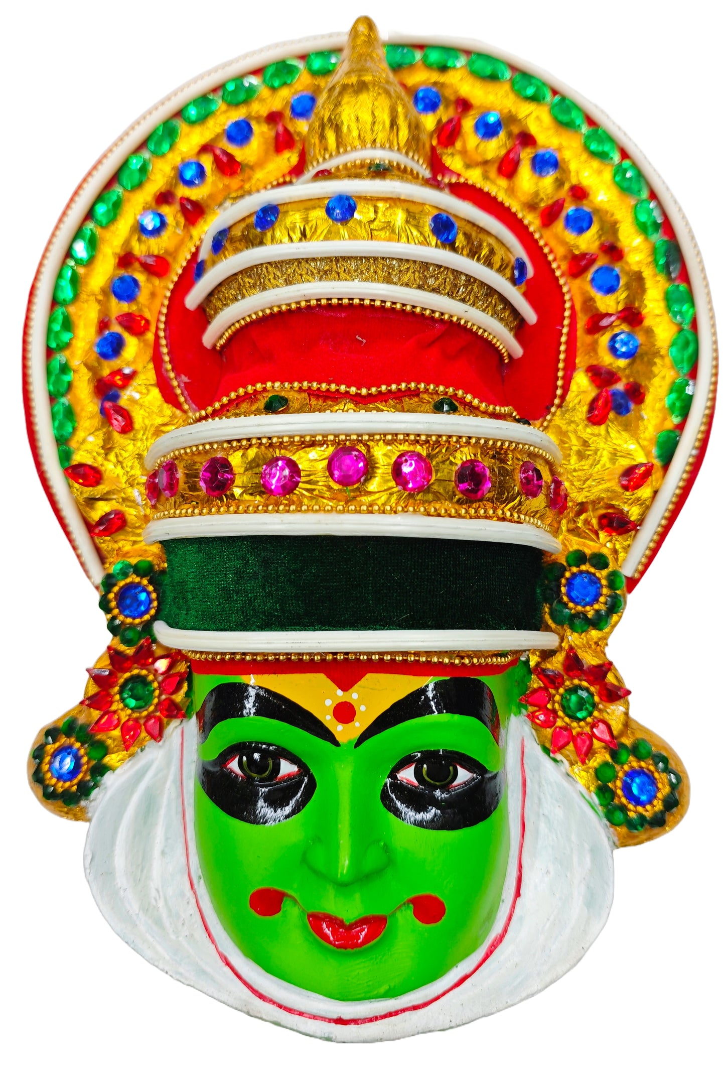 Kathakali Mask Wall Hanging - Handcrafted in Fibre with Beads & Sequins- height 30 cm