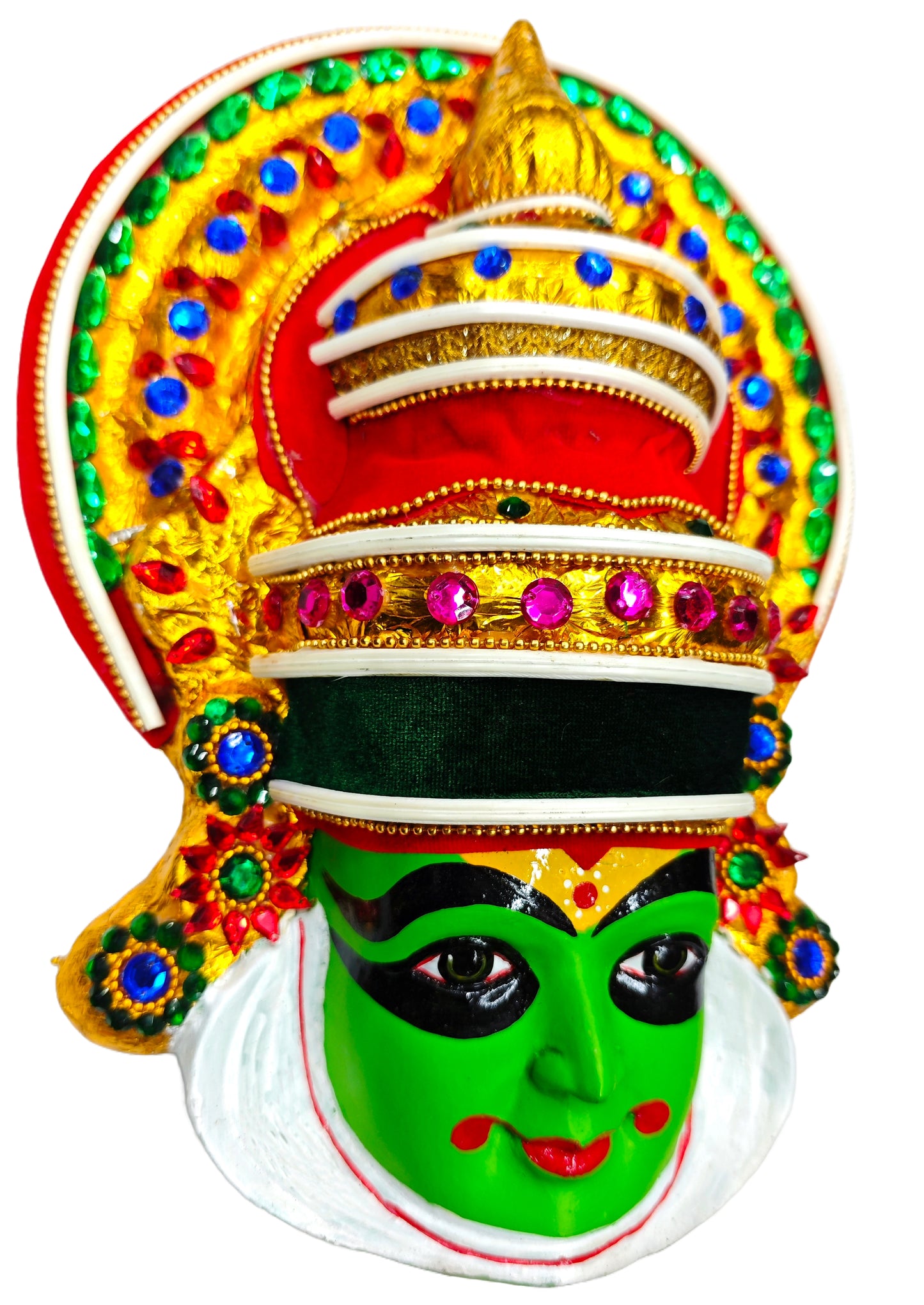 Kathakali Mask Wall Hanging - Handcrafted in Fibre with Beads & Sequins- height 30 cm