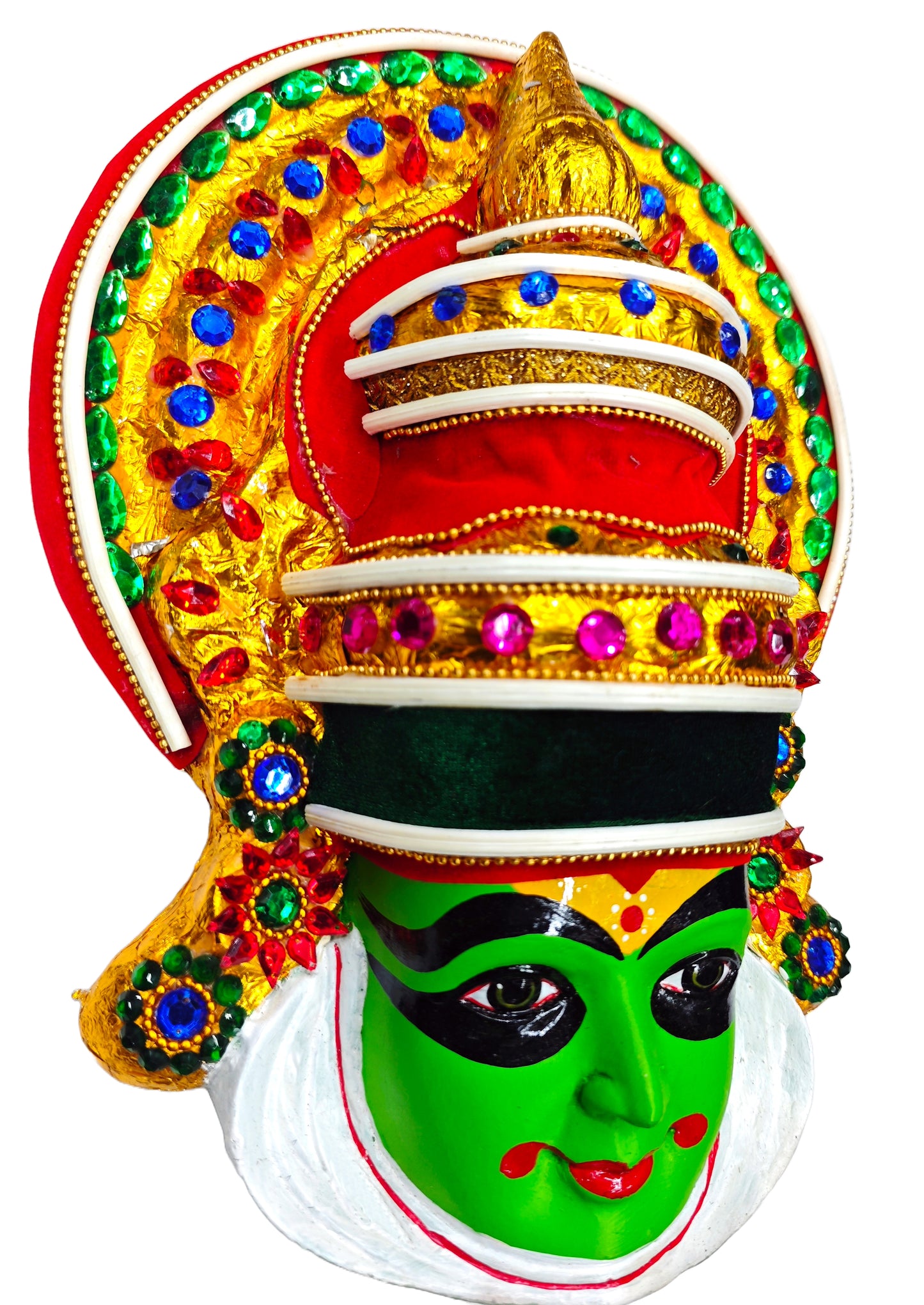 Kathakali Mask Wall Hanging - Handcrafted in Fibre with Beads & Sequins- height 30 cm