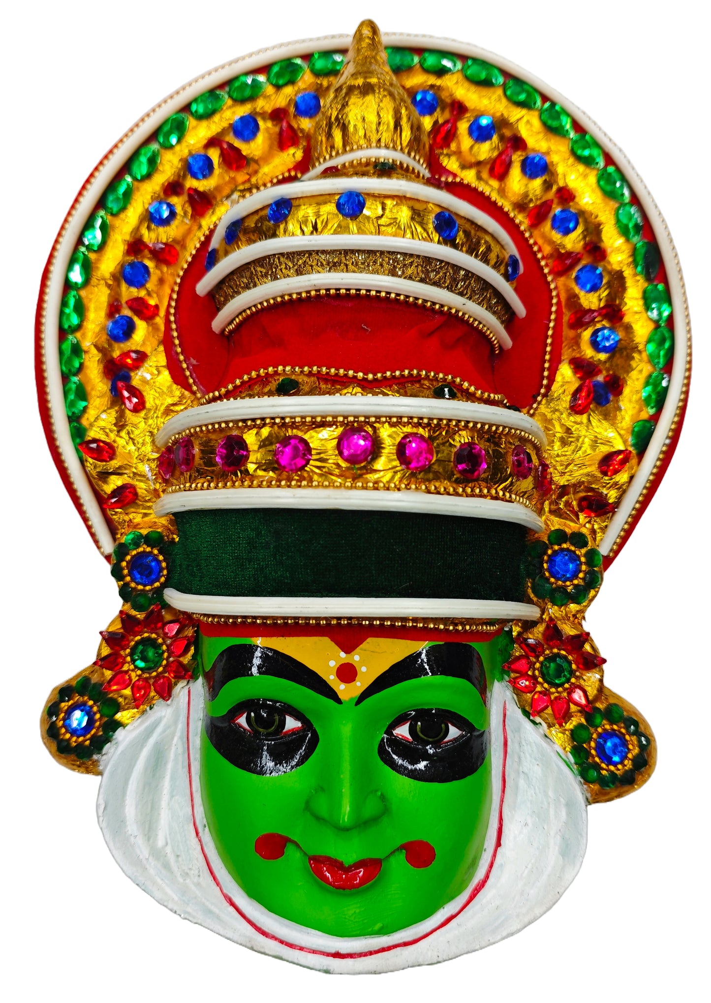 Kathakali Mask Wall Hanging - Handcrafted in Fibre with Beads & Sequins- height 30 cm