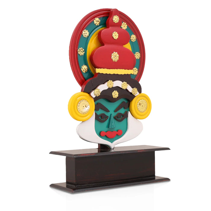 Multicolour Kathakali Head with Wooden Stand – 8 x 6.5 Inches | Handcrafted Table Décor from Kerala