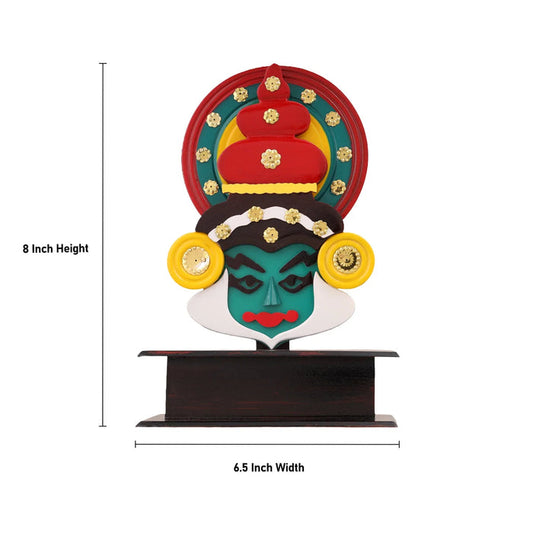 Multicolour Kathakali Head with Wooden Stand – 8 x 6.5 Inches | Handcrafted Table Décor from Kerala