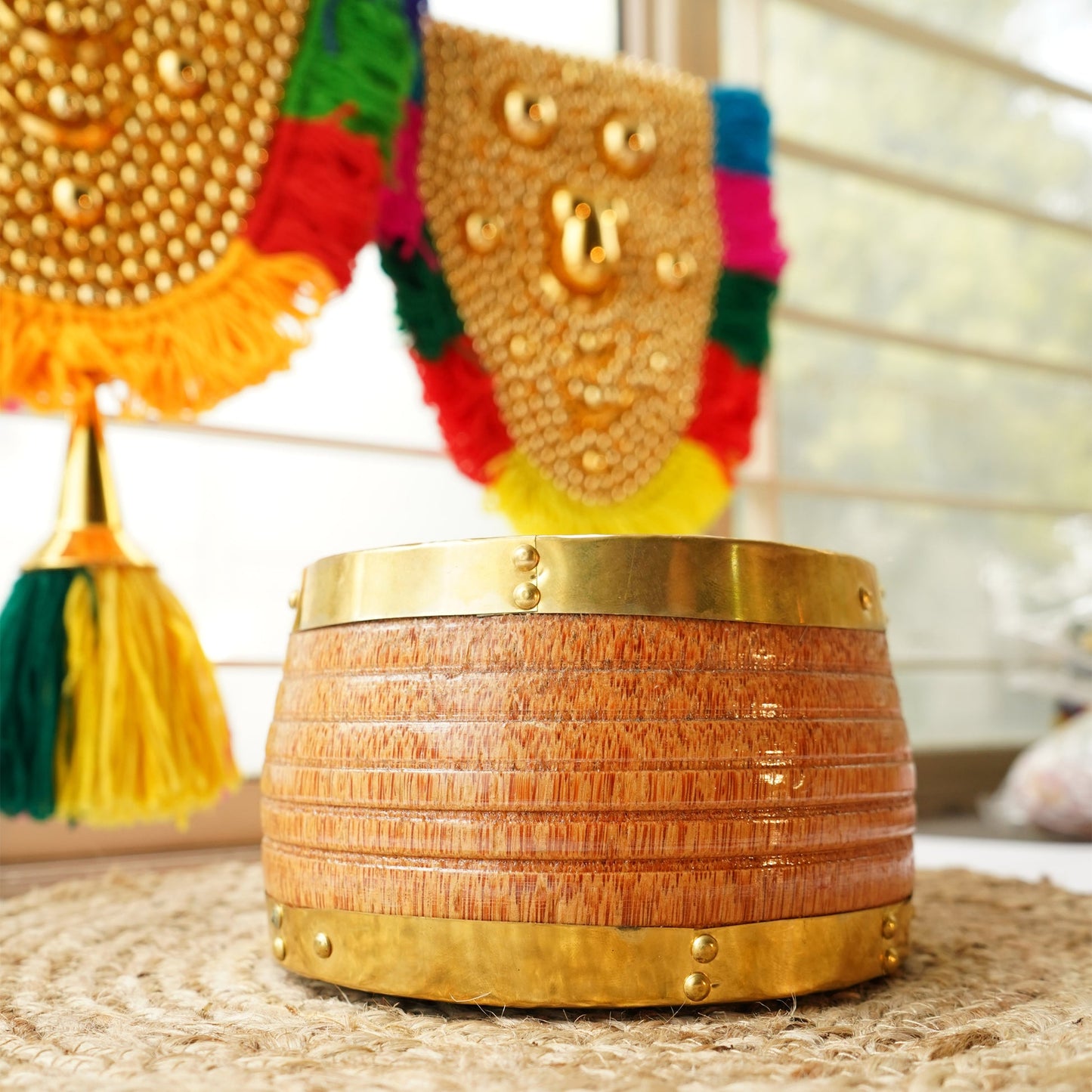 Traditional Kerala wooden Idangazhi/Edangazhi/Padi (6 inch Dia) (Medium)