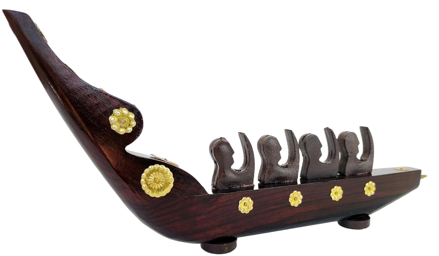 Rosewood Chundan Vallom Miniature with Four Rowers (Traditional Kerala Snake Boat)