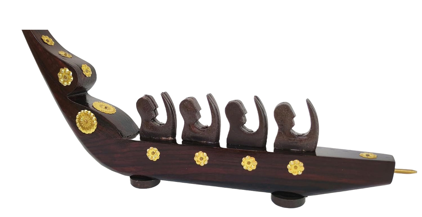 Rosewood Chundan Vallom Miniature with Four Rowers (Traditional Kerala Snake Boat)