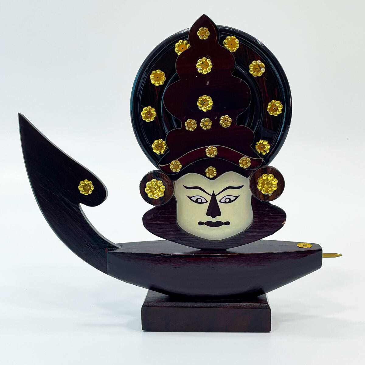 Wooden Kerala Chundan Vallam Miniature with Kathakali Face – 8.1 Inches