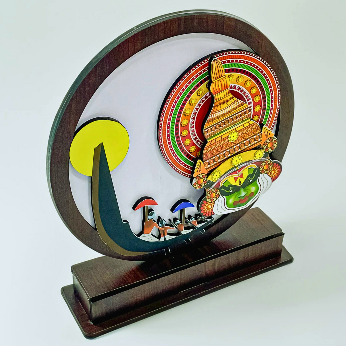 14.5” Kerala Cultural Art Showpiece – Kathakali Dance & Boat Race Fusion for home decor qand gifting