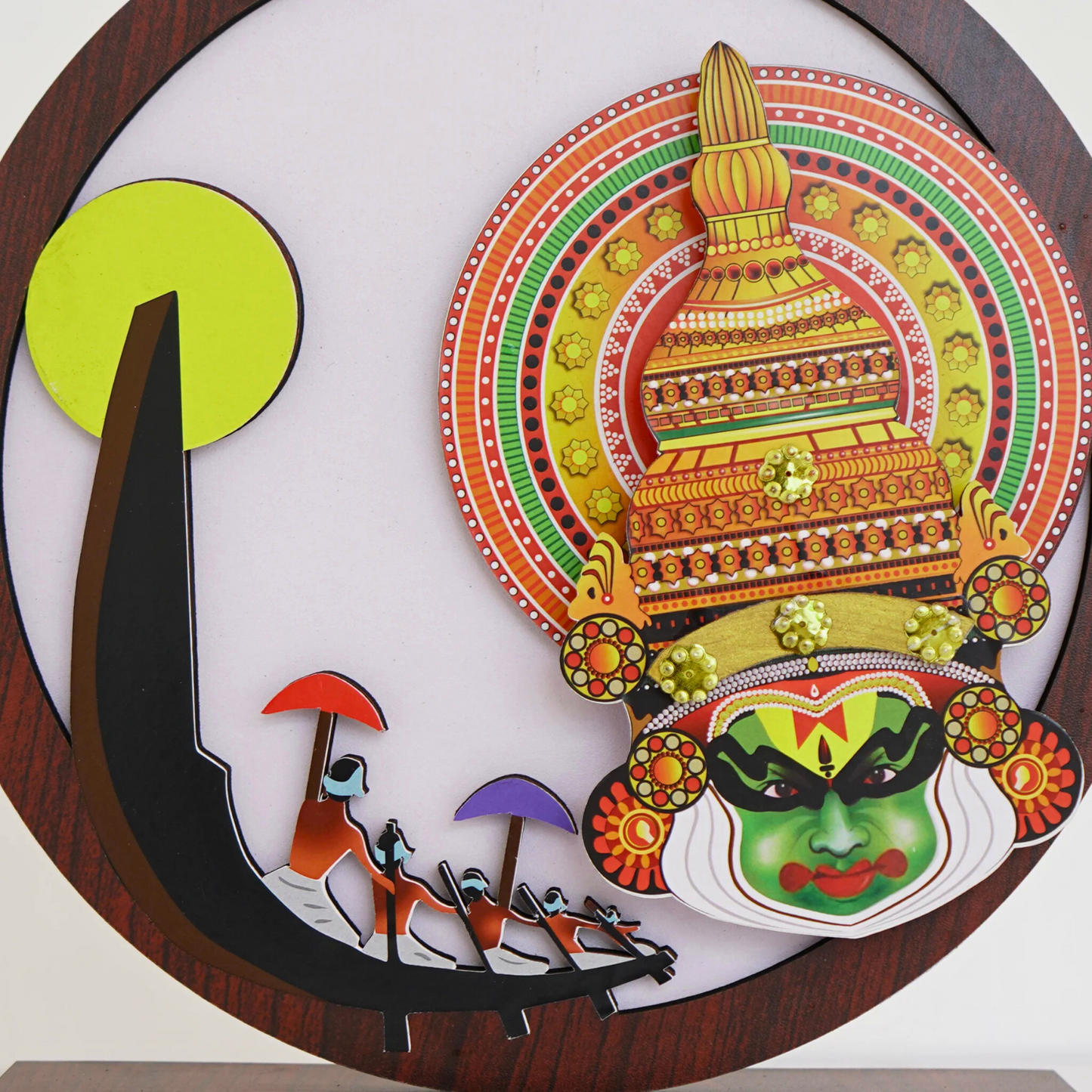 14.5” Kerala Cultural Art Showpiece – Kathakali Dance & Boat Race Fusion for home decor qand gifting