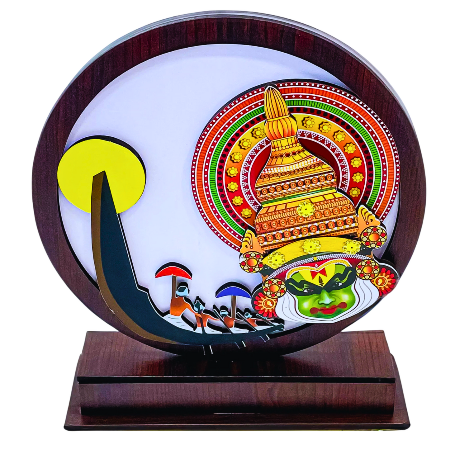 14.5” Kerala Cultural Art Showpiece – Kathakali Dance & Boat Race Fusion for home decor qand gifting