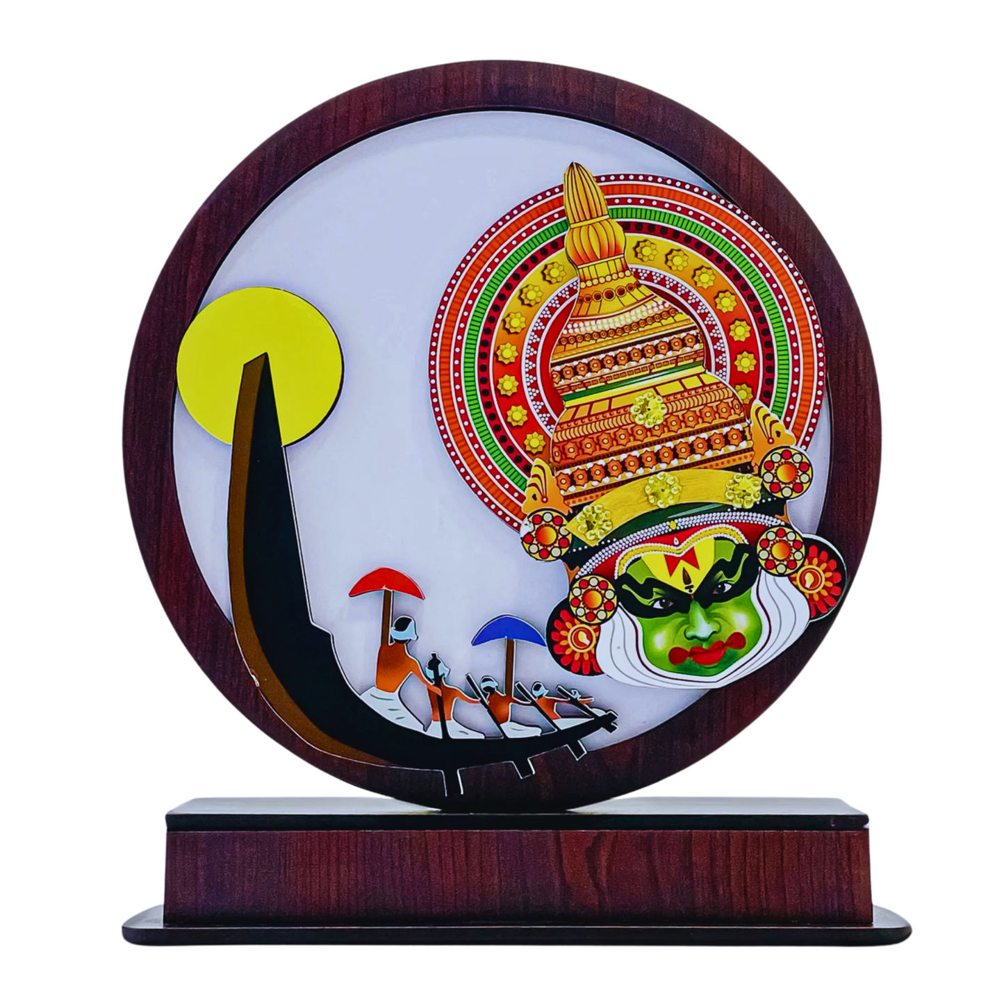 Kerala Cultural Fusion Sculpture – Kathakali & Boat Race Display (8.5 Inches) Handcrafted Kathakali & Vallamkali Sculpture