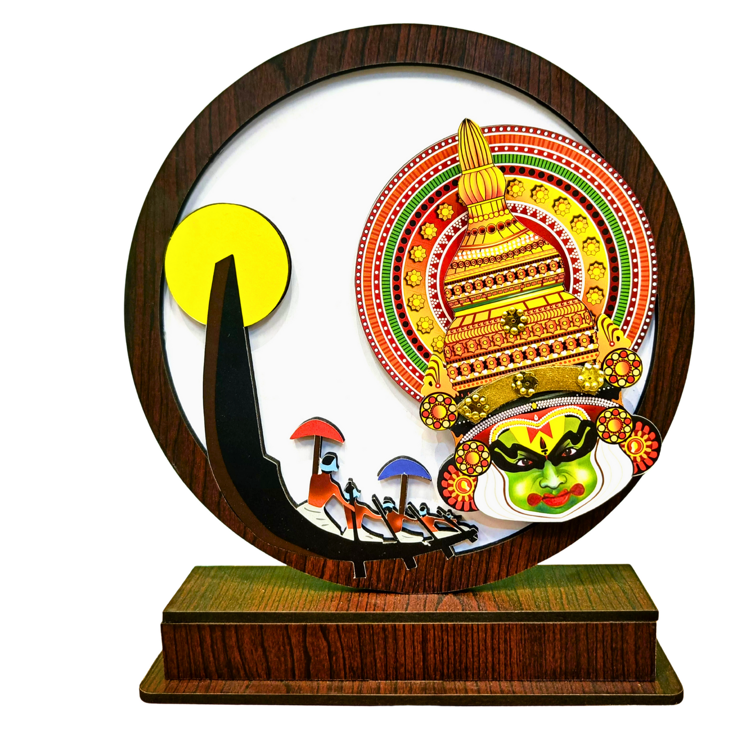 14.5” Kerala Cultural Art Showpiece – Kathakali Dance & Boat Race Fusion for home decor qand gifting