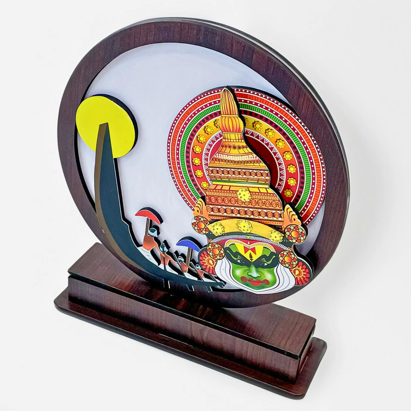 14.5” Kerala Cultural Art Showpiece – Kathakali Dance & Boat Race Fusion for home decor qand gifting