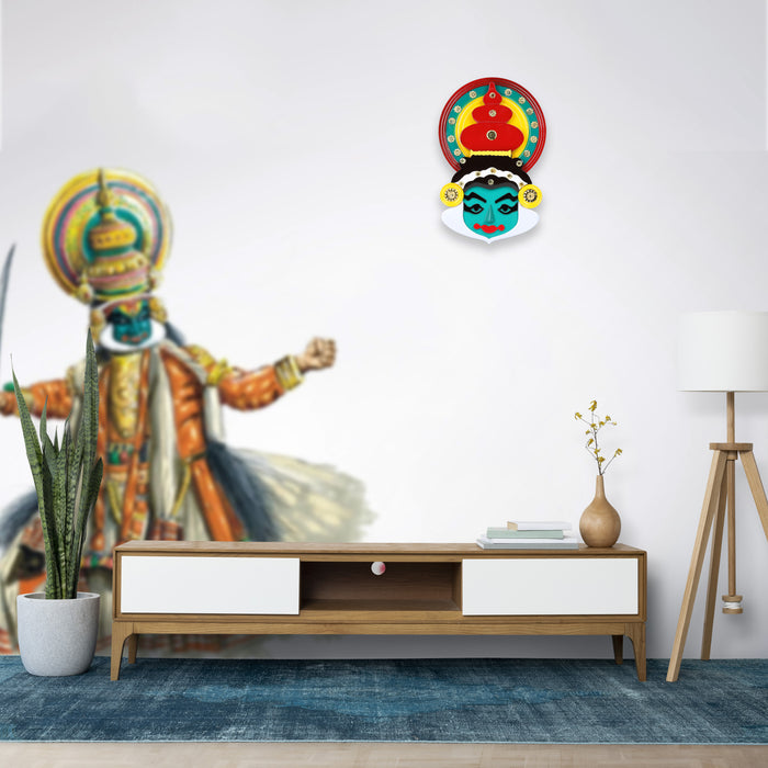 Handcrafted Multicolour Wooden Kathakali Wall Mask – 12 Inches | Traditional Kerala Art Decor for Home &  Gifting