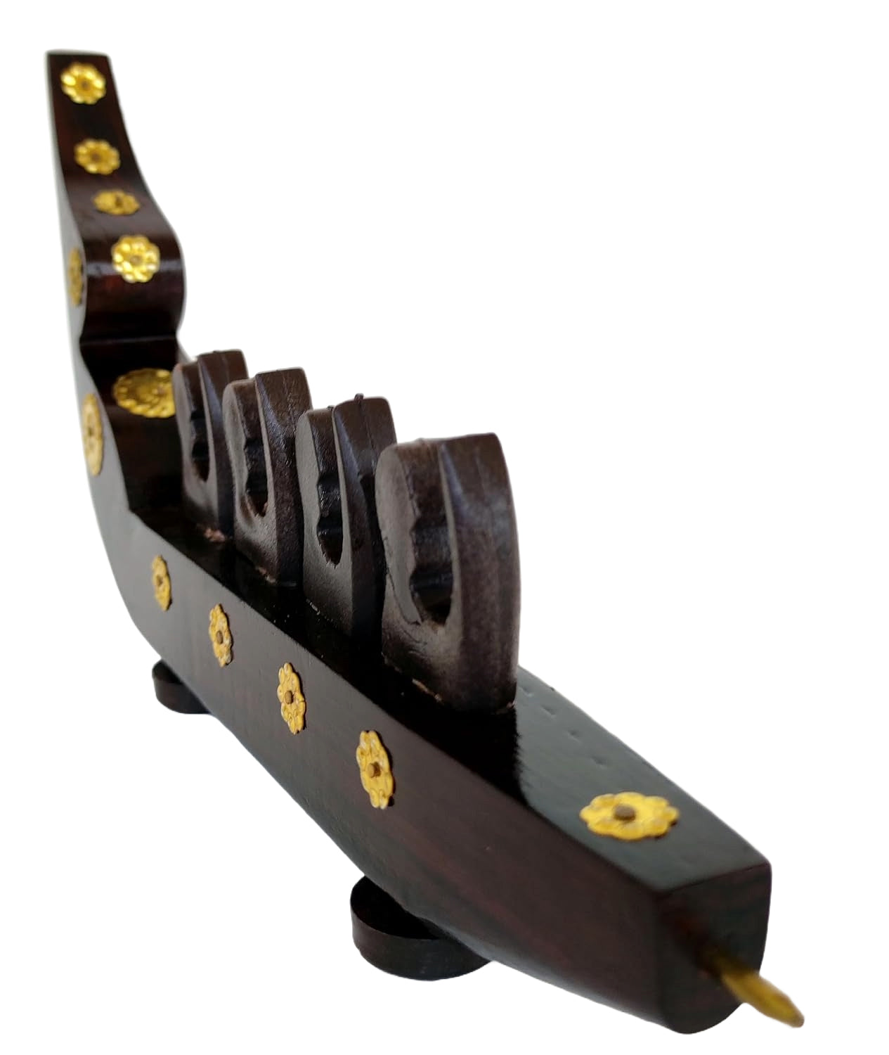 Handcrafted Rosewood Chundan Vallam Miniature with 4 Rowers