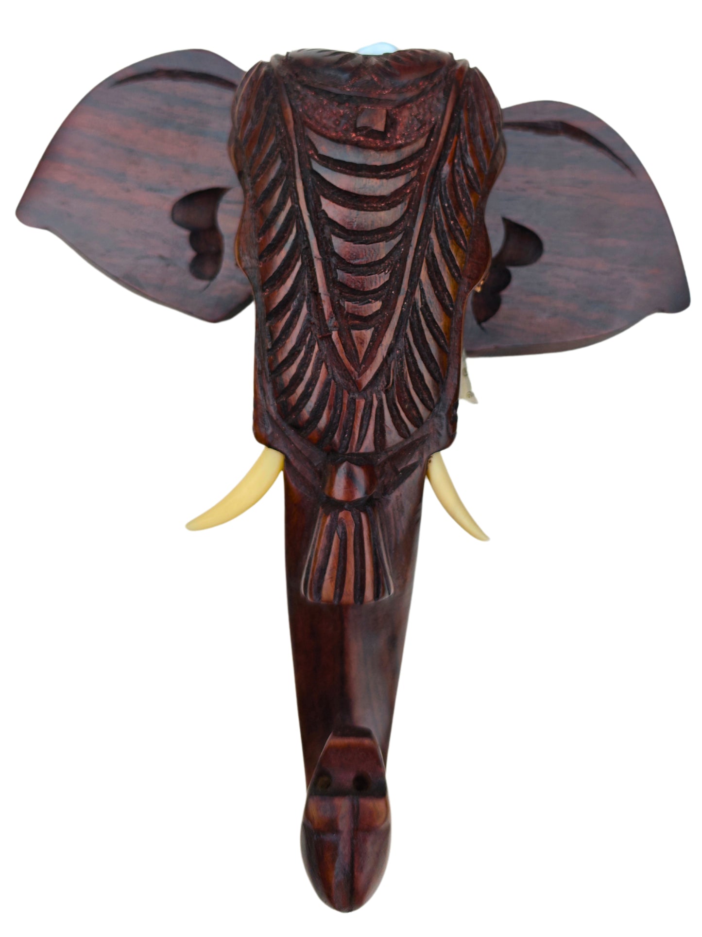 Traditional Indian Décor- Hand-Carved Kerala Elephant Head Wall Hanging with Nettipattom – 8 Inches | Solid Rosewood
