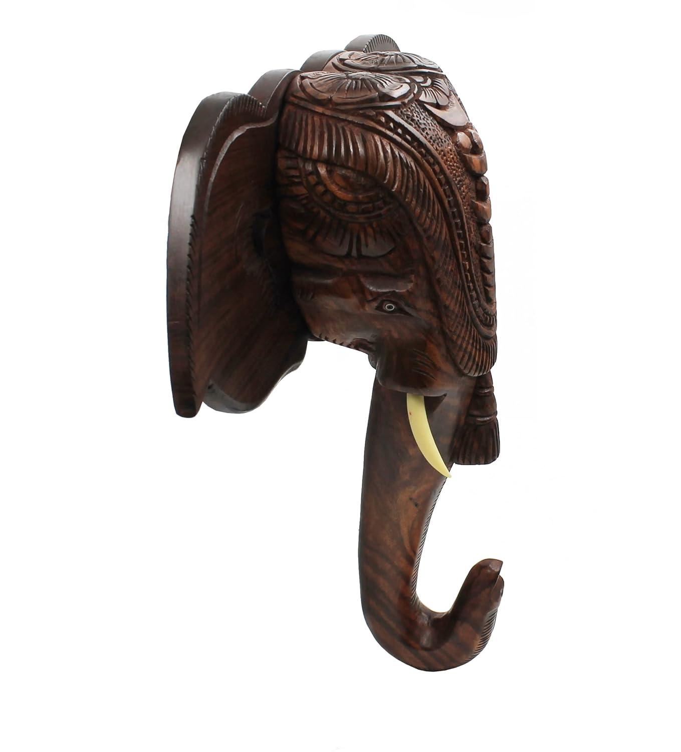 Wooden Hand-Carved Kerala Elephant Head for Wall Decor and Gifting (14 Inches)