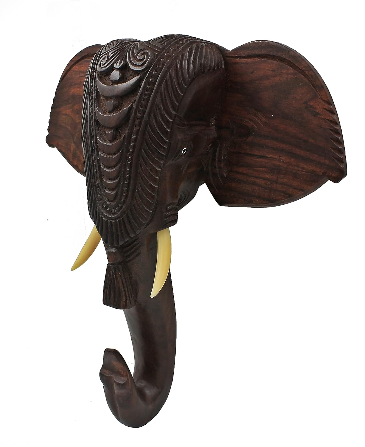 Wooden Hand-Carved Kerala Elephant Head for Wall Decor and Gifting (14 Inches)