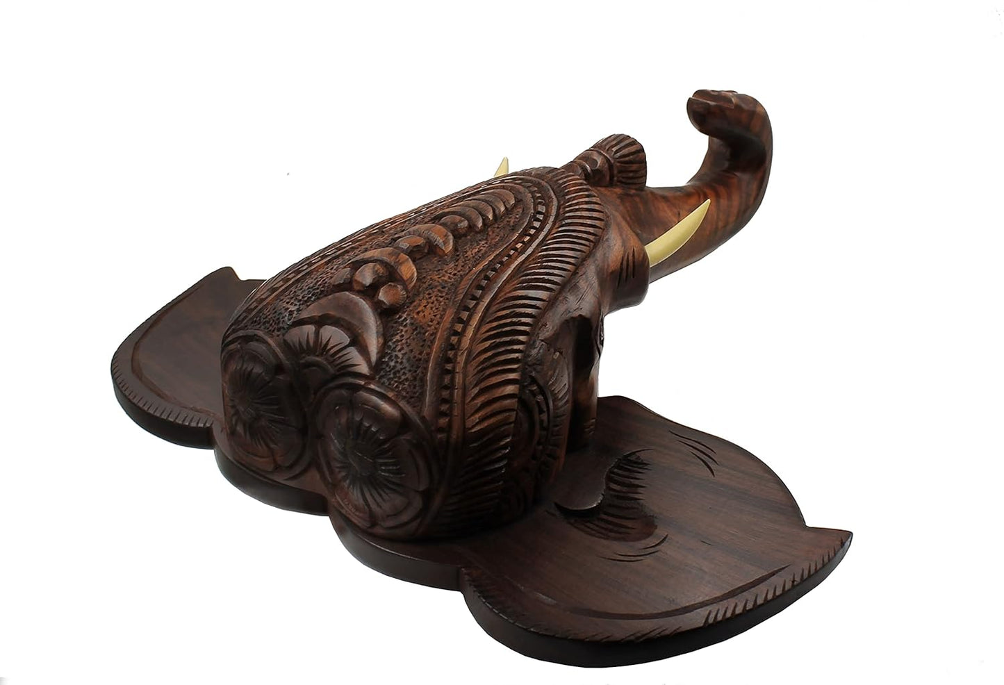 Wooden Hand-Carved Kerala Elephant Head for Wall Decor and Gifting (14 Inches)