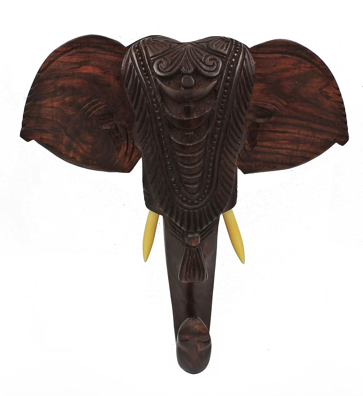 Wooden Hand-Carved Kerala Elephant Head for Wall Decor and Gifting (14 Inches)