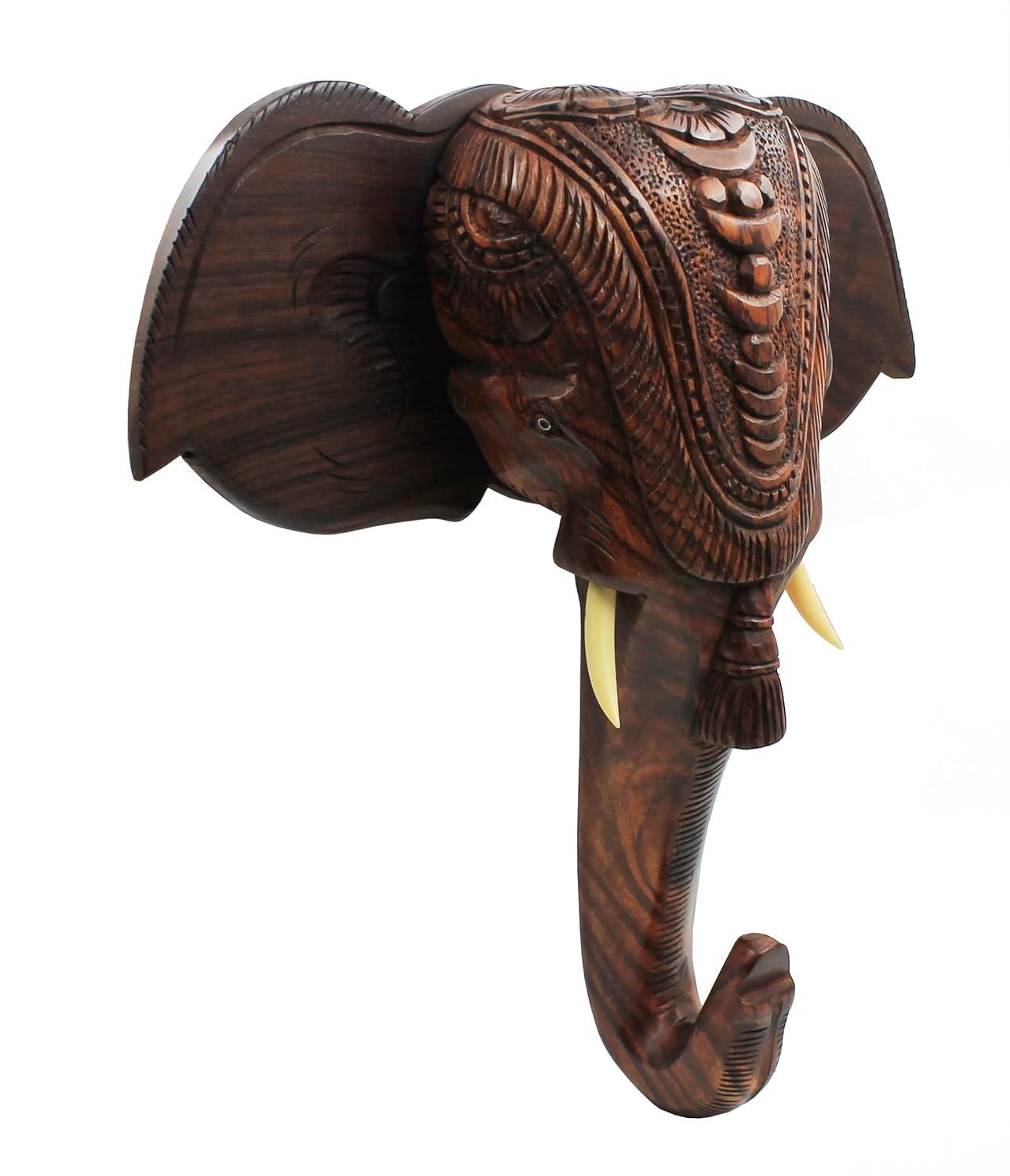 Wooden Hand-Carved Kerala Elephant Head for Wall Decor and Gifting (14 Inches)