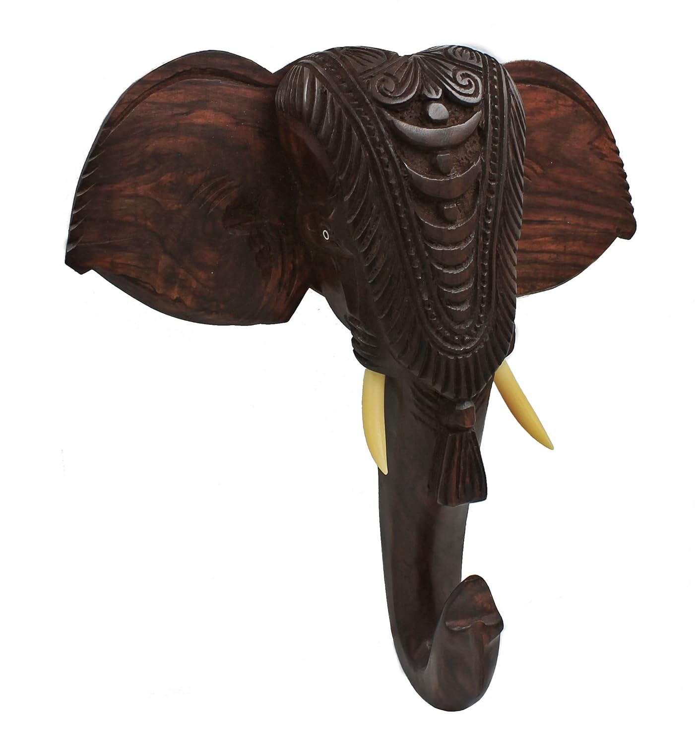 Wooden Hand-Carved Kerala Elephant Head for Wall Decor and Gifting (14 Inches)