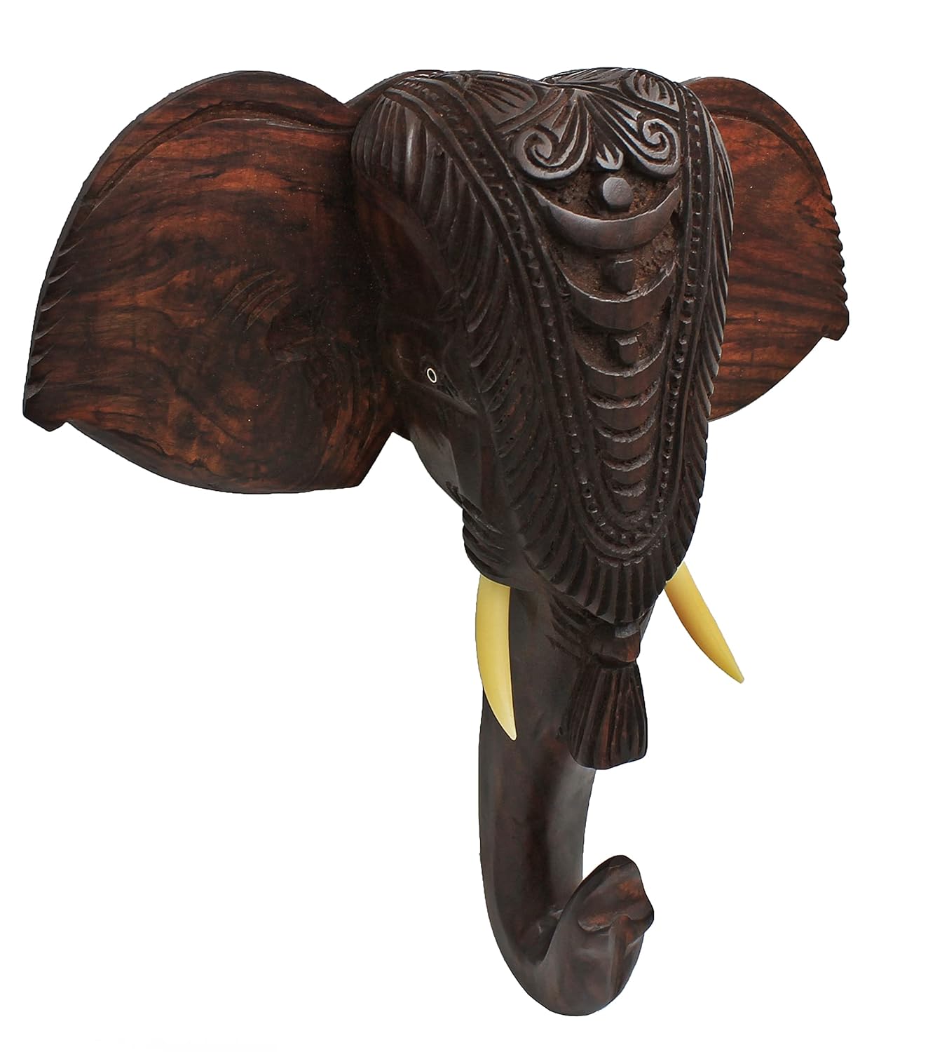 Wooden Hand-Carved Kerala Elephant Head for Wall Decor and Gifting (14 Inches)