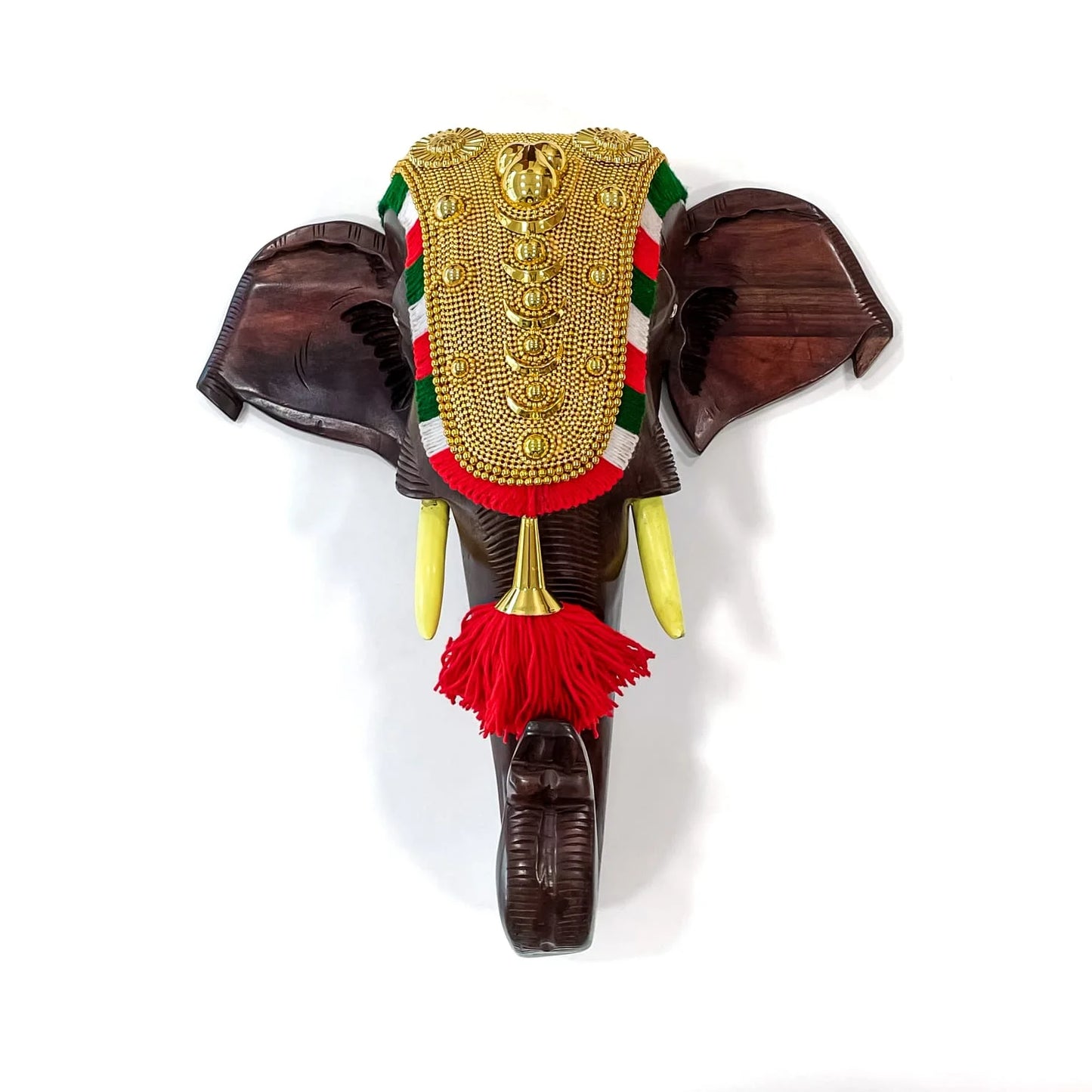 Majestic Rosewood Elephant Head Wall Art with Nettipattom – 24 Inches