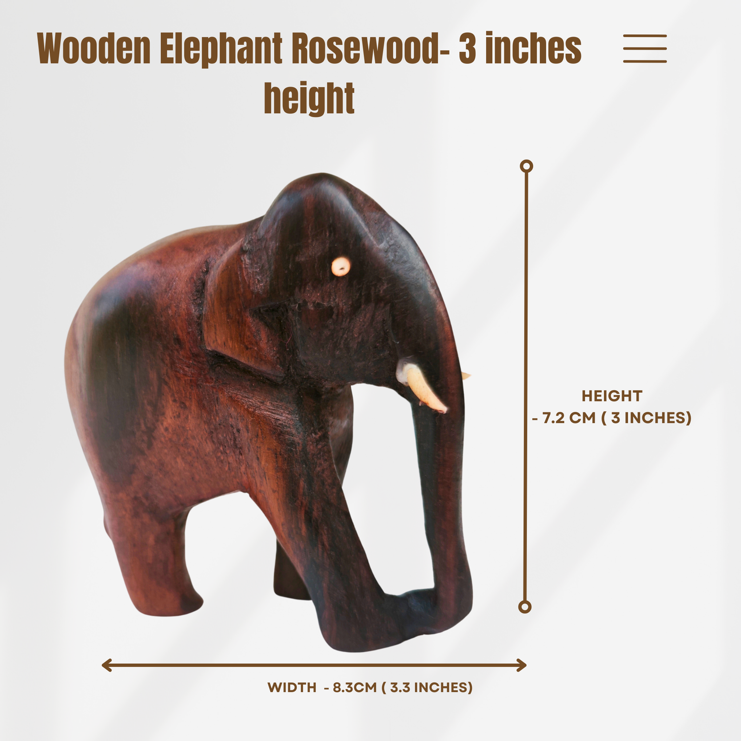 3-Inch Handcrafted Wooden Elephant Miniature – Kerala Artisan Showpiece for Home Décor &  Gifting
