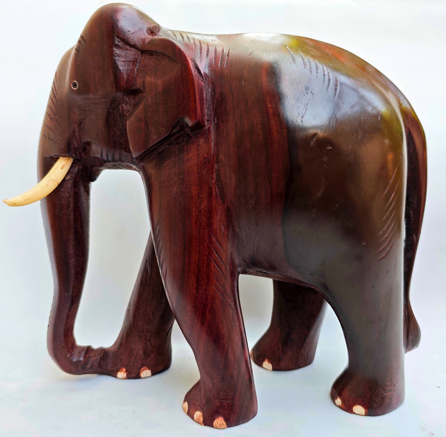 8-Inch Handcrafted Wooden Elephant Showpiece – Kerala Artisan Decor for Home & Gifting
