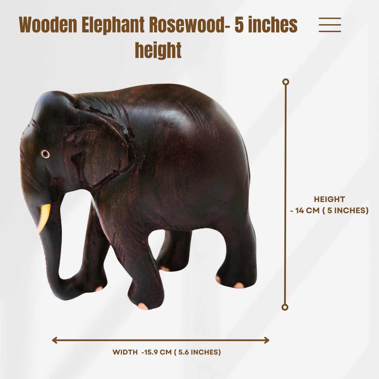 5-Inch Handcrafted Wooden Elephant Figurine – Kerala Artisan Miniature for Home Décor & Gifts