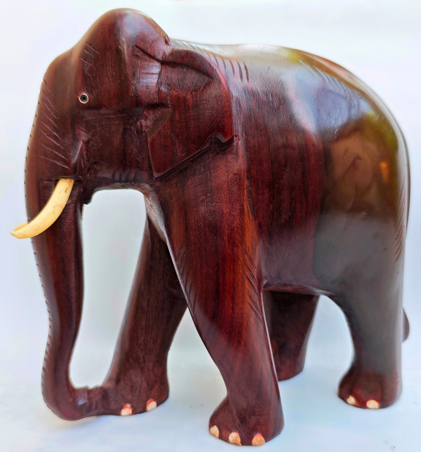 8-Inch Handcrafted Wooden Elephant Showpiece – Kerala Artisan Decor for Home & Gifting