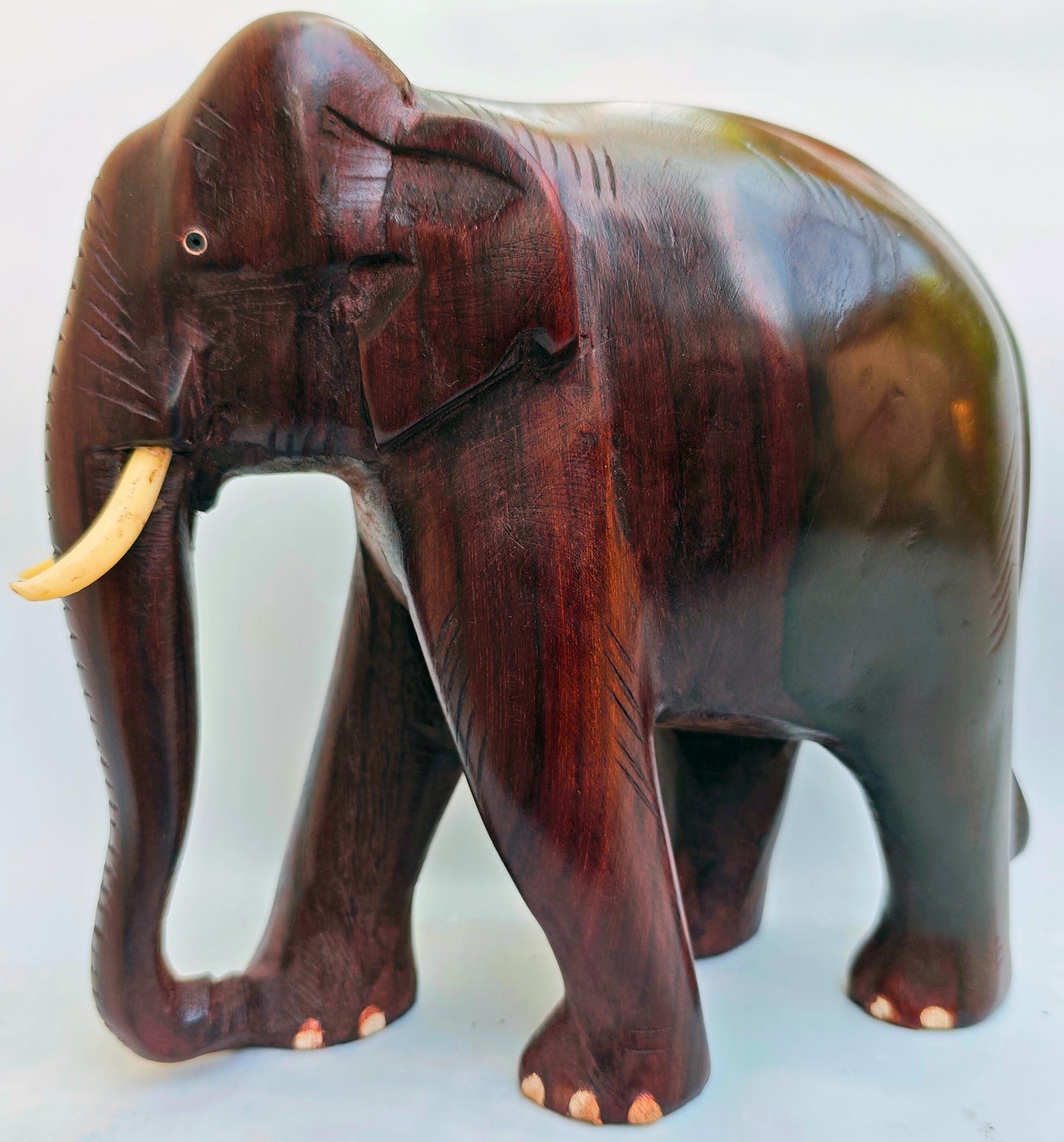 8-Inch Handcrafted Wooden Elephant Showpiece – Kerala Artisan Decor for Home & Gifting