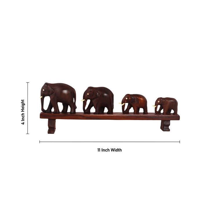 Handcrafted Rosewood Elephant Family Figurine – Four Elephants Crossing a Bridge | Kerala Traditional Decor