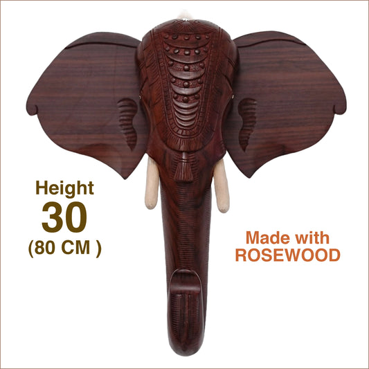 30-Inch Hand-Carved Rosewood Elephant Head Wall Hanging – Kerala Traditional Decor
