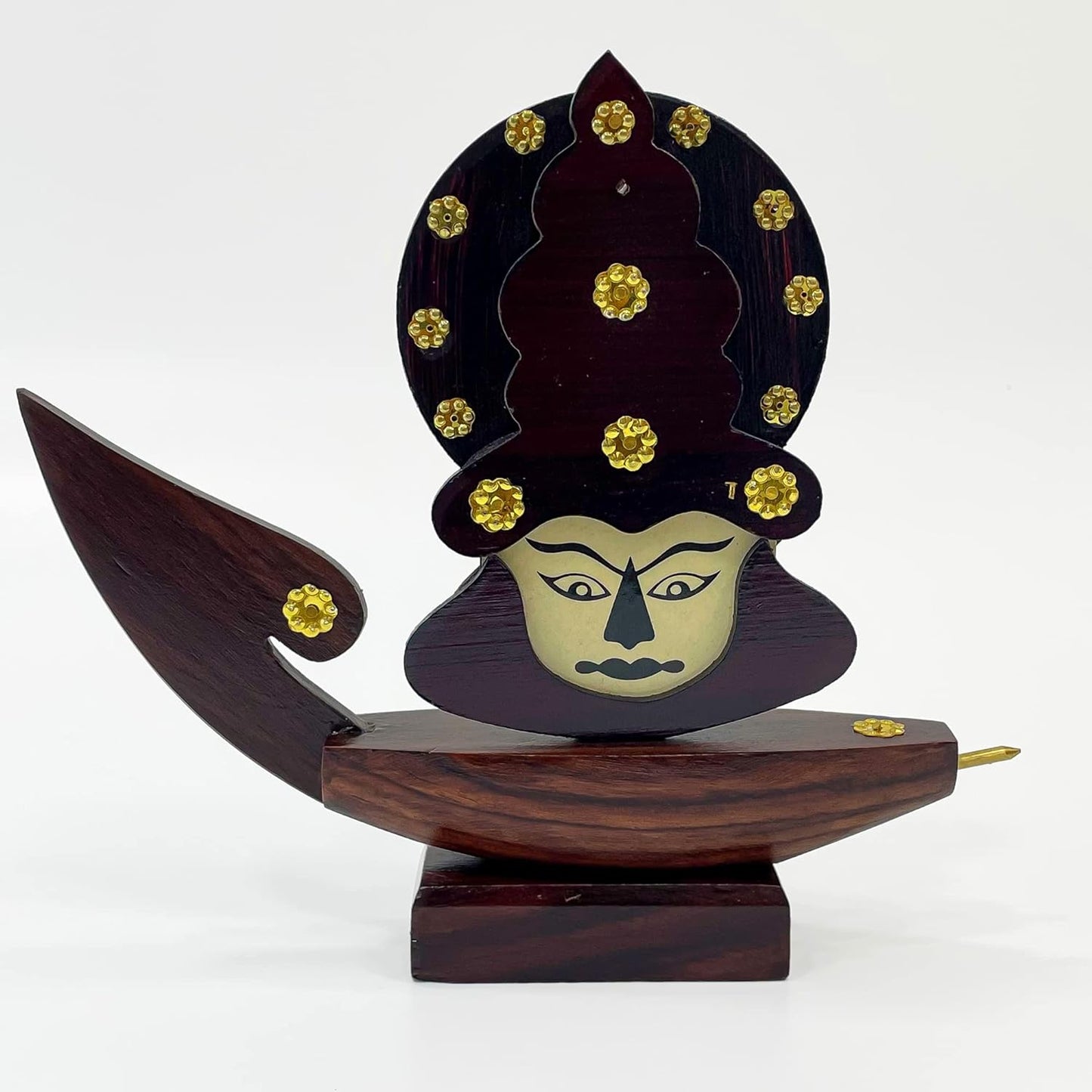 Wooden Kerala Traditional Chundan Boat Curio Miniature with Kathakali Face - 8.1 Inch Height