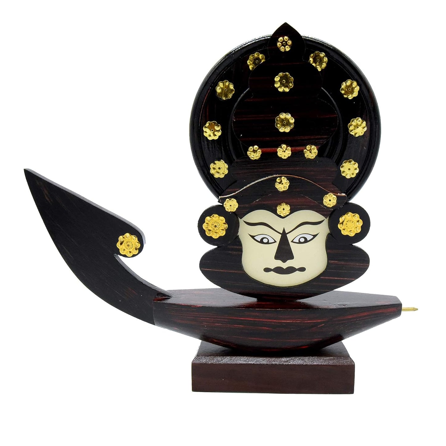 Wooden Kerala Traditional Chundan Boat Curio Miniature with Kathakali Face - 8.1 Inch Height