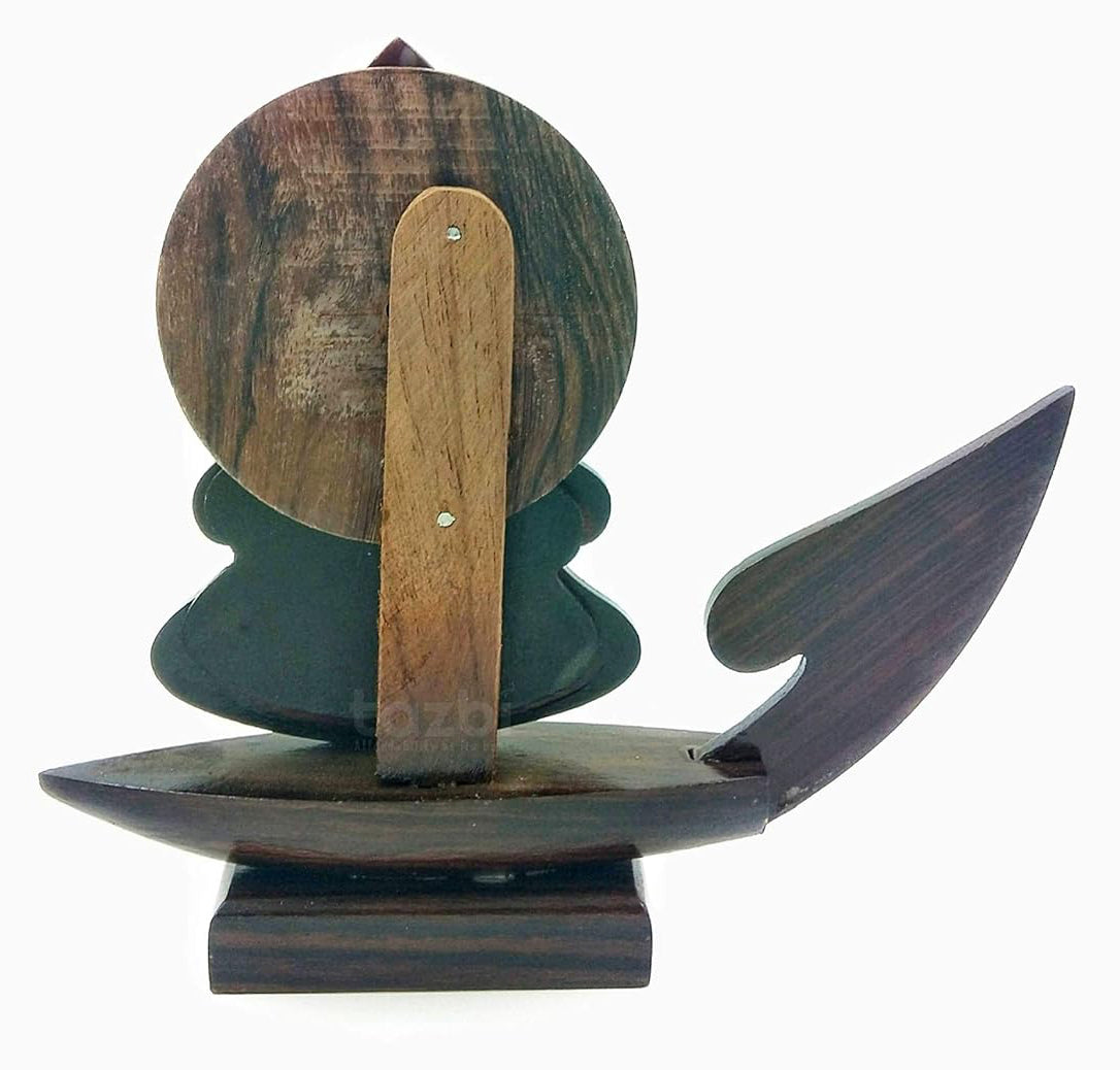 Wooden Kerala Traditional Chundan Boat Curio Miniature with Kathakali Face - 8.1 Inch Height