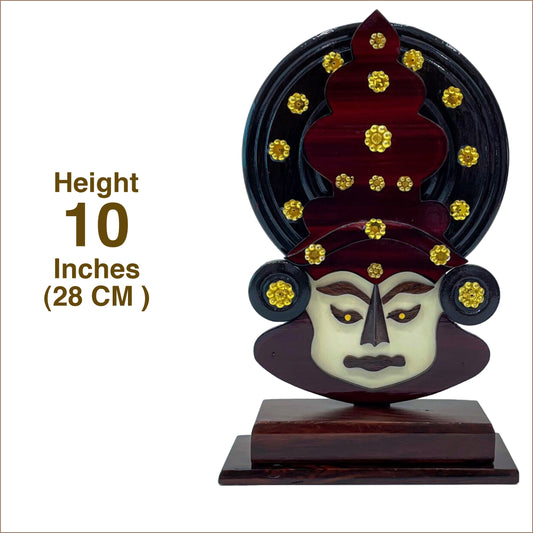 Traditional Kerala Decor-Wooden Kathakali Head with Stand – 10 Inches