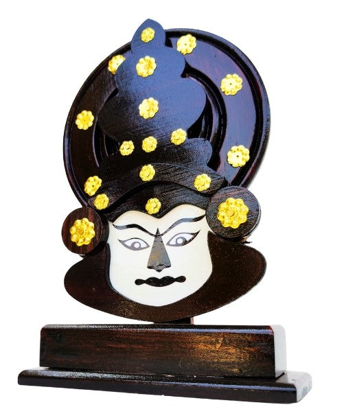 Wooden Kathakali Head with Stand – 12 Inches | Kerala Cultural Decor