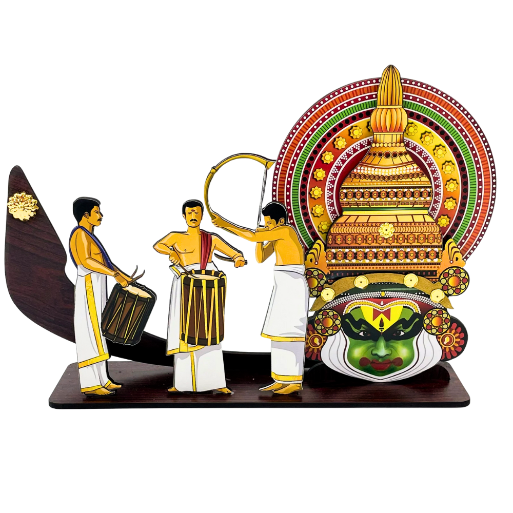 Kerala Festive Vadhyamelam with Boat & kathakali Head – Handcrafted Wooden Showpiece