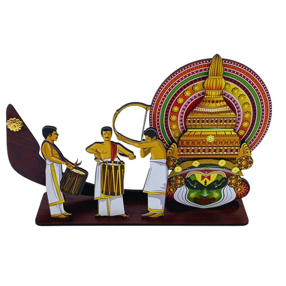 Kerala Festive Vadhyamelam with Boat & kathakali Head – Handcrafted Wooden Showpiece