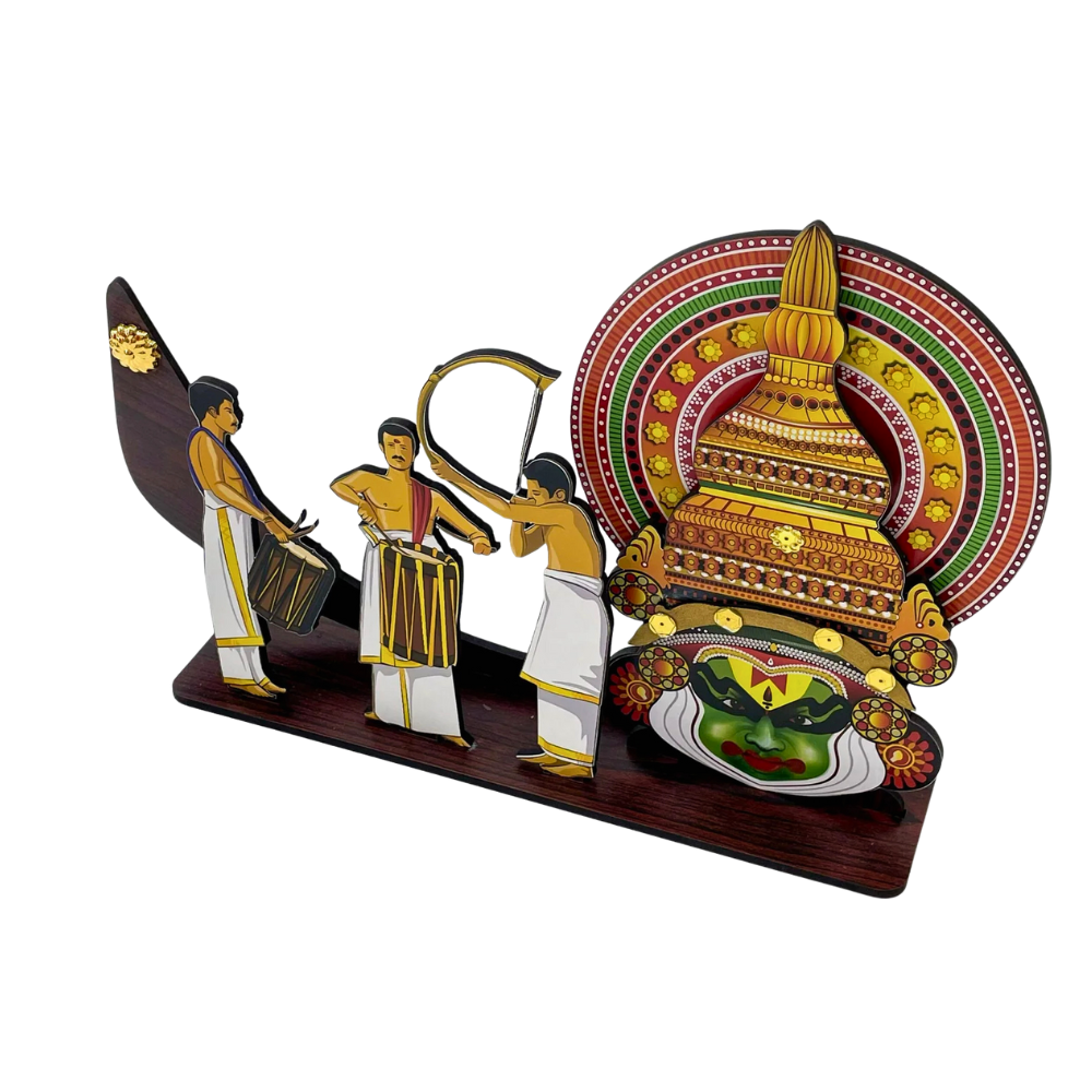 Kerala Festive Vadhyamelam with Boat & kathakali Head – Handcrafted Wooden Showpiece