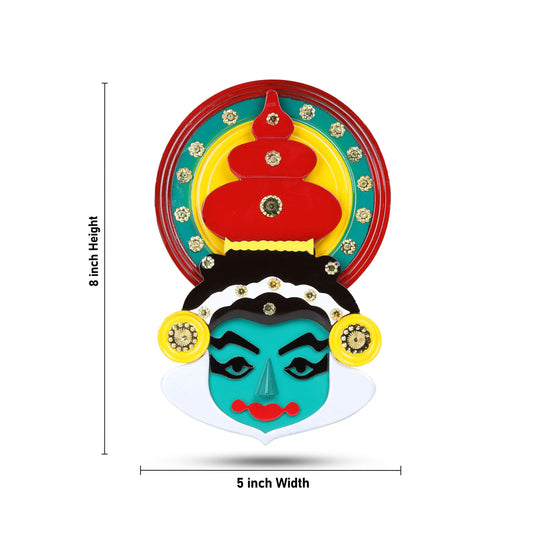 8-Inch Multicolored Wooden Kathakali Face Wall Hanging | Hand-Painted 3D Decor for Home & Gifting