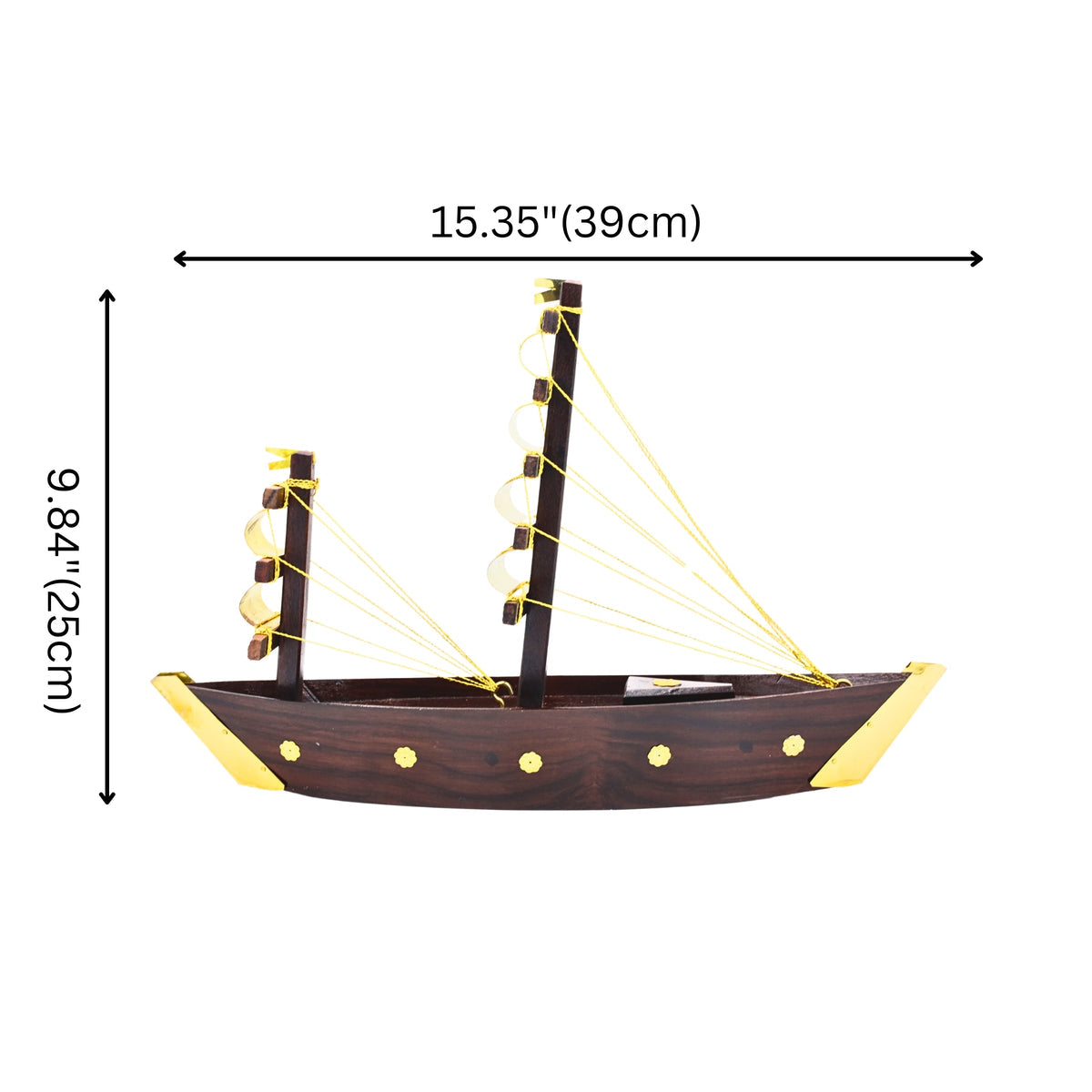 Miniature Wooden Uru Boat – Handcrafted Kerala Dhow with Brass Detailing- 14" x 11"