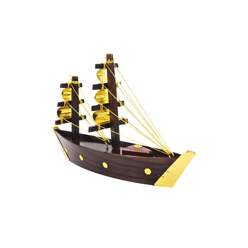 Miniature Wooden Uru Boat – Handcrafted Kerala Dhow with Brass Detailing- 14" x 11"