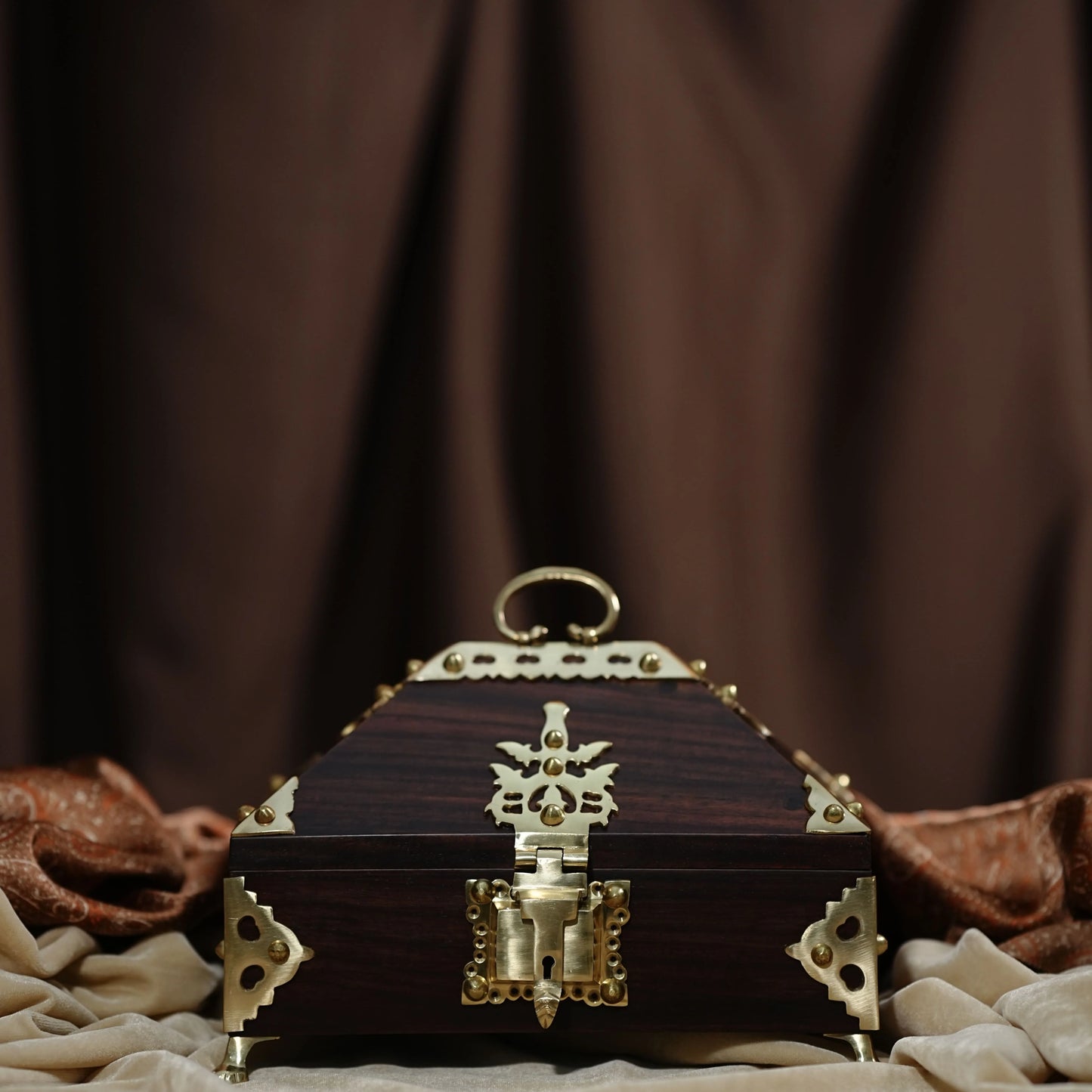 Kerala Traditional Jewel Box – 10×7" Wooden Nettoor Petti with Mural Painting & Brass Detailing