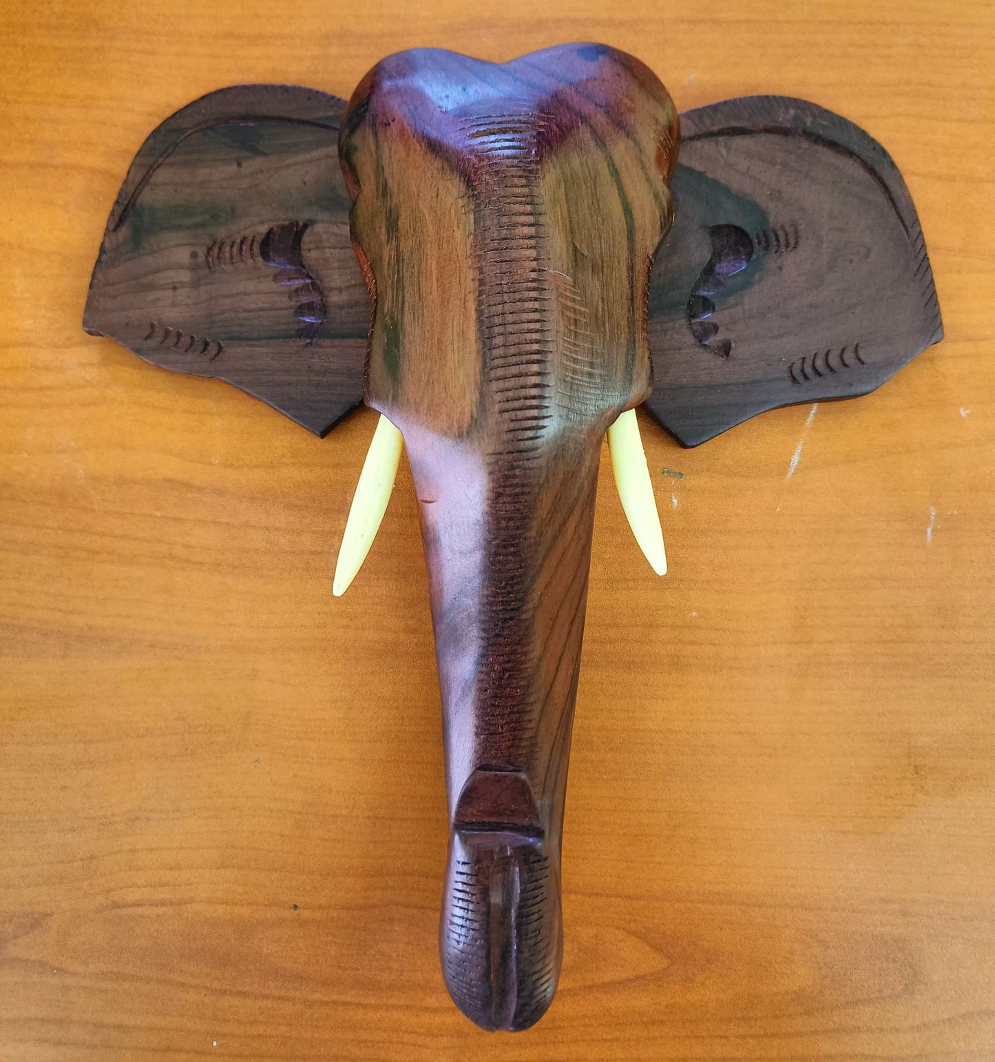 16-Inch Kerala Rosewood Elephant Head Wall Hanging – Traditional Hand-Carved Décor (Deluxe Finish)